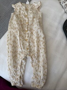 Cream Wheat-Print Girls Romper